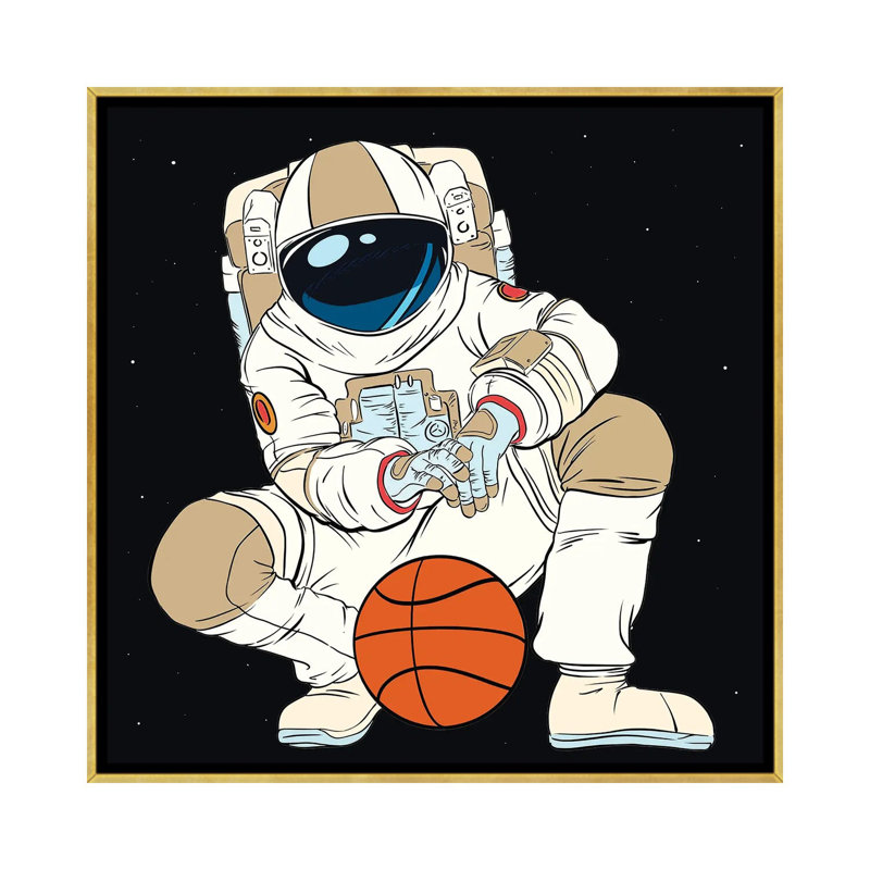 «Play Basketball Astronaut» par - Toile tendue, H 12 po x l 12 po x P 1,5 po, Toile avec cadre doré