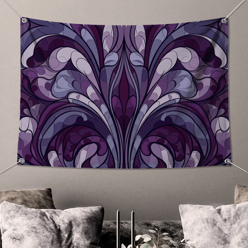 Tapisserie murale damassé mauve complexe - Décoration murale damassé, H 50 po x l 60 po avec 4 œillets