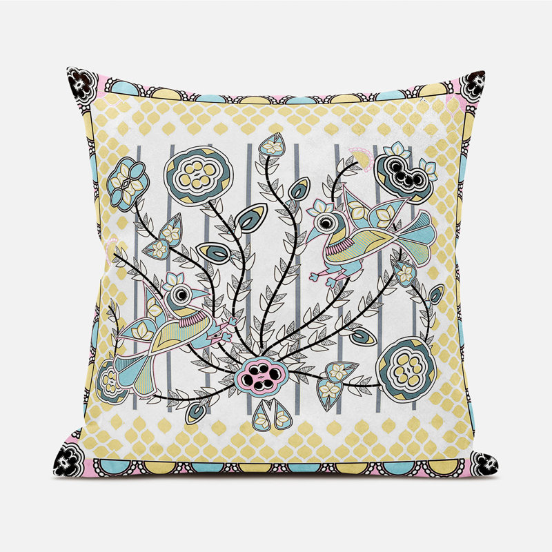 Broadcloth Paisley Zippered Pillow, Yellow/White Floral, 16" x 16"