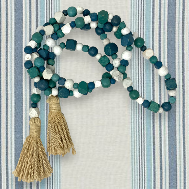 Boho Bead Garland-Blue/White/Turquoise, Blue/White/Turquoise