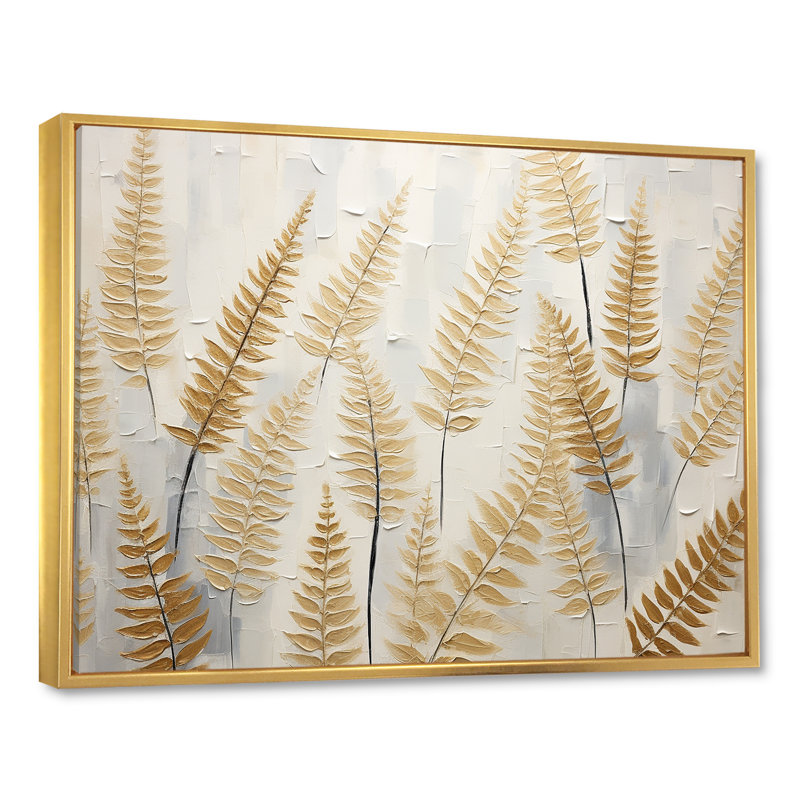Golden Ferns Silent Symphony - reproduction d'art sur toile, Cadre flottant doré, H 12 po x l 20 po x P 1 po