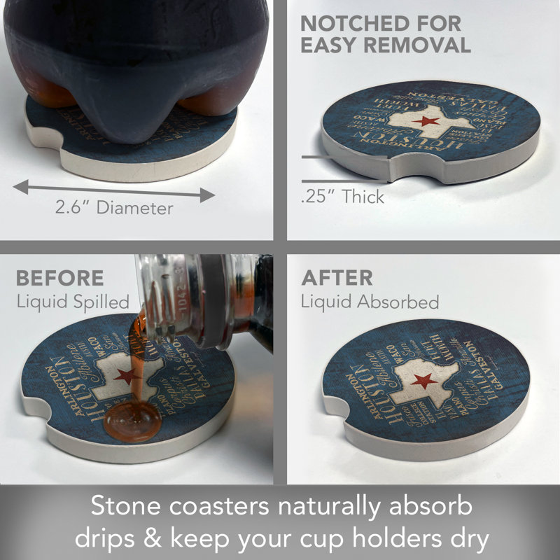 Texas Cities 2 Pack Stone Car Coasters