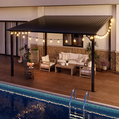 Wall-Mounted Pergola with Sloping Galvanized Steel Roof and Aluminum Frame