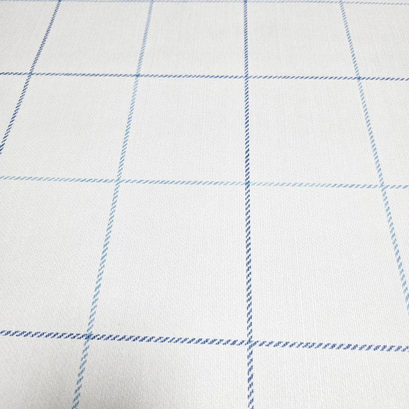 Papier peint texturé à carreaux bleu et blanc cassé