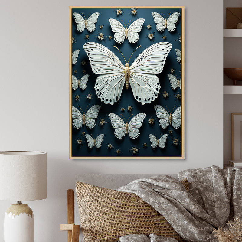 Papillon blanc et blanc, battement d'ailes de papillons, impression sur toile, H 40 po x l 30 po x P 1,5 po