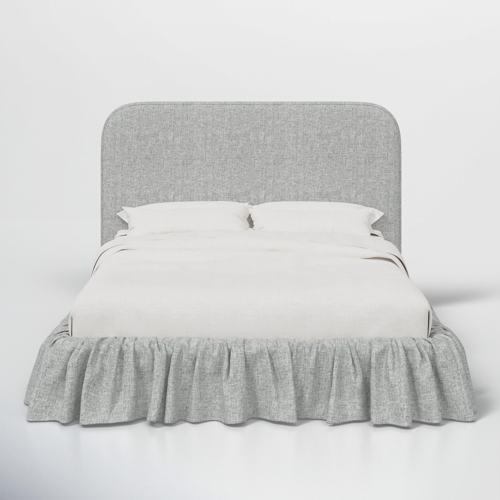 Maggie Ruffle Platform Bed, King, Zuma Pumice Textured Linen