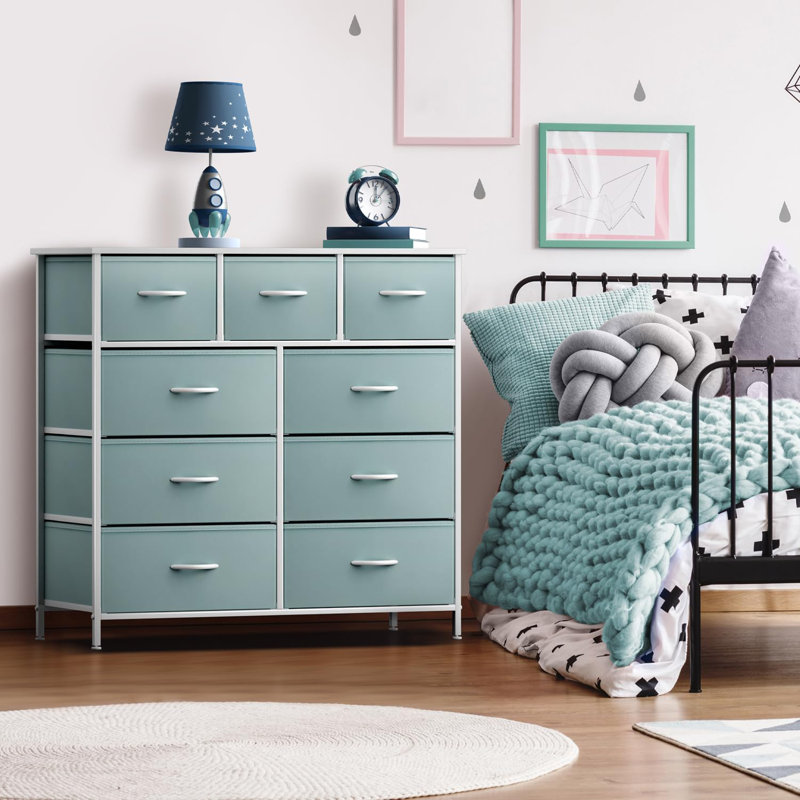  Commode 9 tiroirs Sorbus avec structure en acier et plateau en bois - turquoise