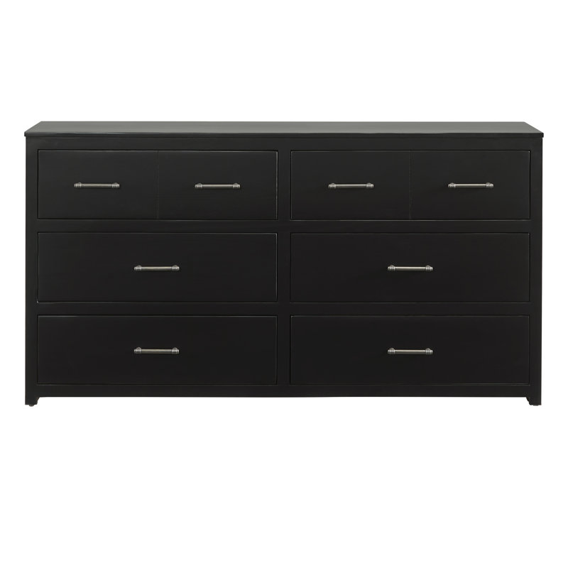 Black Transitional 6-Drawer Dresser with Antique Brass Pulls