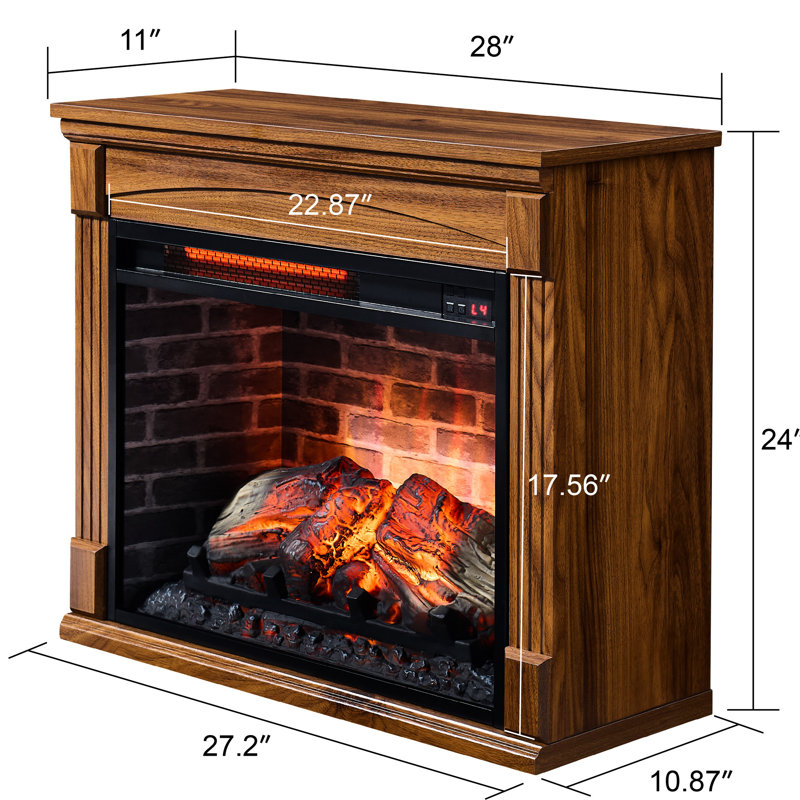 28" Media Center Electric Fireplace - 64F 82F Temperature Control, Infrared Remote, Easy-Glide Wheels, Double 28 Inch Hub 11 Settings, Overheat Protection, 4 Adjustable Brightness Flames, Included