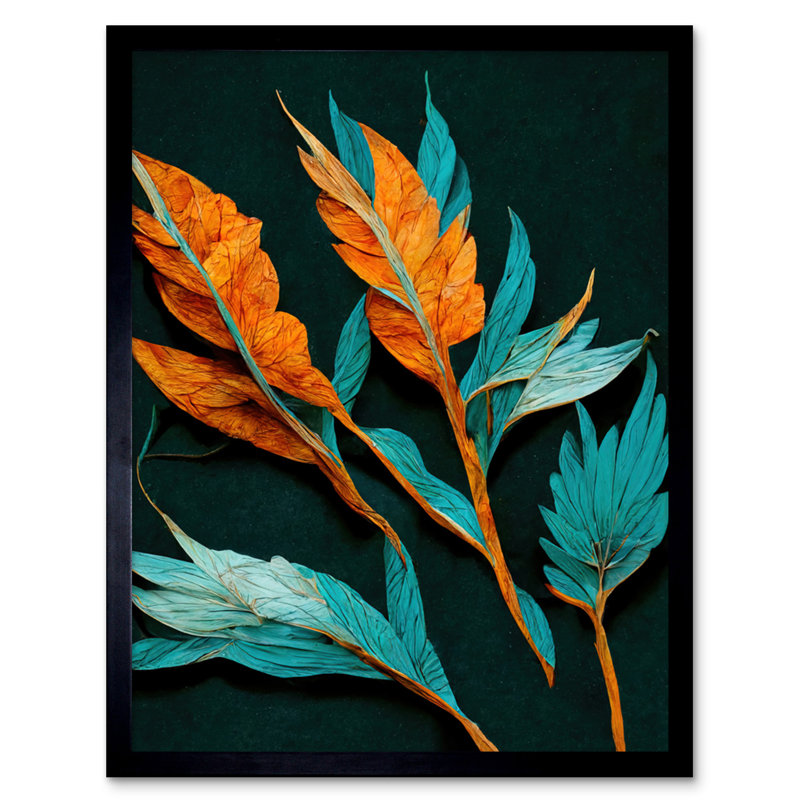 Striking Bright Teal Orange Dried Leaves - Single Picture Frame Print