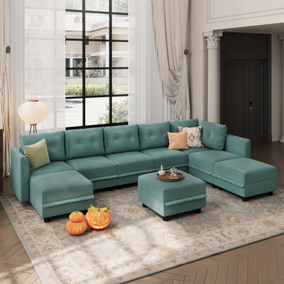 Zendajas 9 - Piece Upholstered Sectional Reversible Modular Corner Sectional with Ottoman