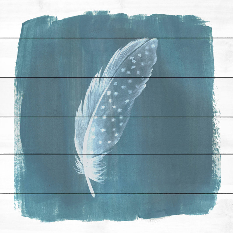 Feathers On Dusty Teal III - No Frame Painting on Wood, 61 cm H x 61 cm W x 4 cm D
