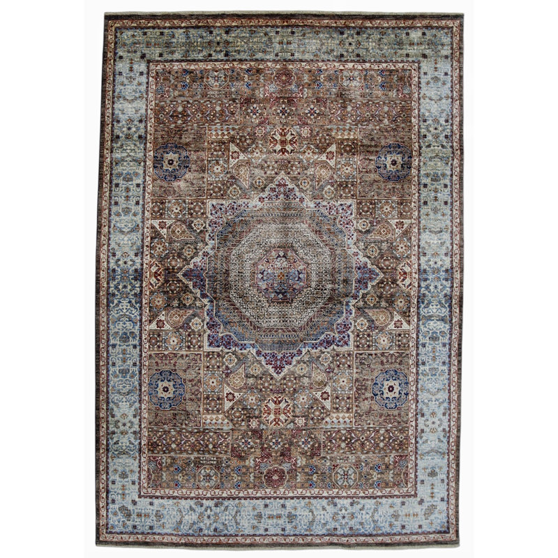 Hand Knotted Wool Area Rug in Brown And Blue