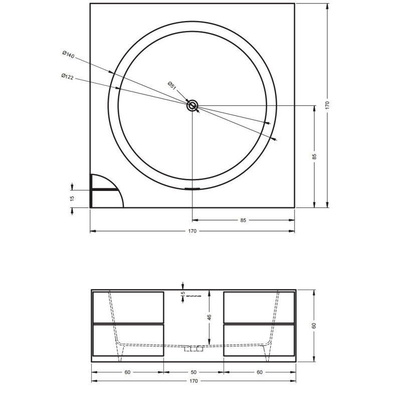 1750mm x 170mm Soaking Acrylic Bathtub