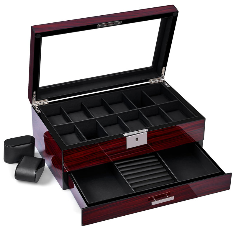Watch Box 12 Slot Watch Cases For Men With Large Lid Jewellery Box With Watch Storage 2-Tier Paint Surface Watch Holder Organizer