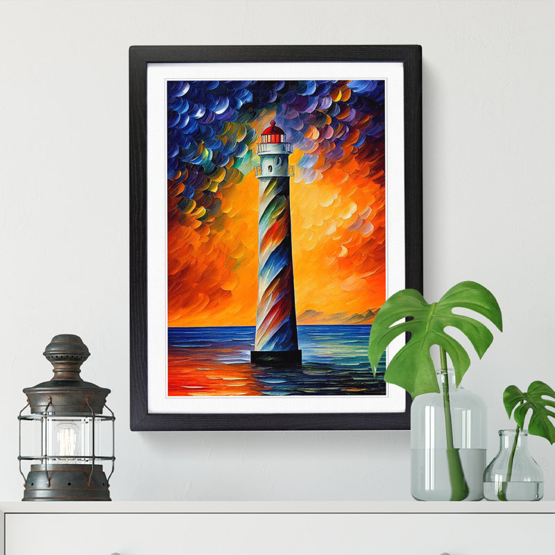 Lighthouse Painted Art Vol.1 - Picture Frame Print, Black, 64cm H x 46cm W x 2cm D