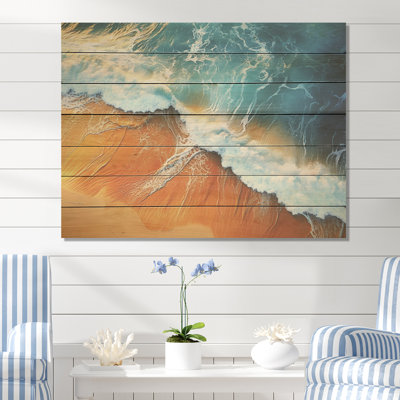 Bleu et orange, vue aérienne de plage rétro III - plage sur bois