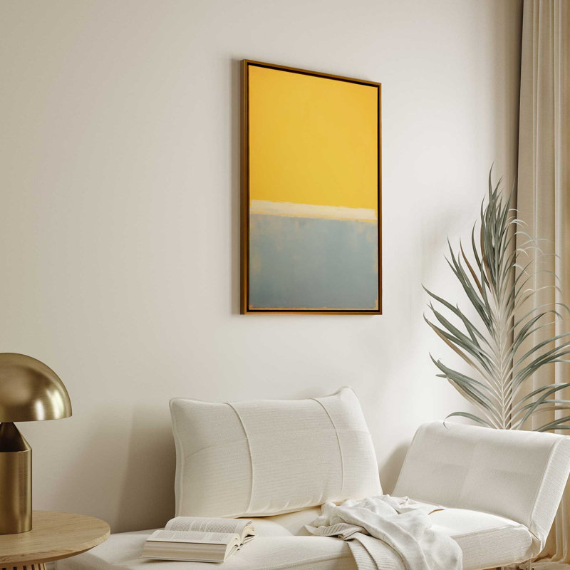 Teal Tranquil Sun par Golden Glow Interiors, H 20 po x l 14 po x P 1,75 po, Cadre flottant or poli