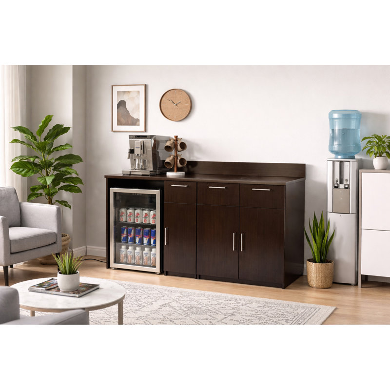 Cabinet de rafraîchissement de bureau avec mini-réfrigérateur - Station de café commerciale entièrement assemblée - l 72 po x P 24 po x H 36 po