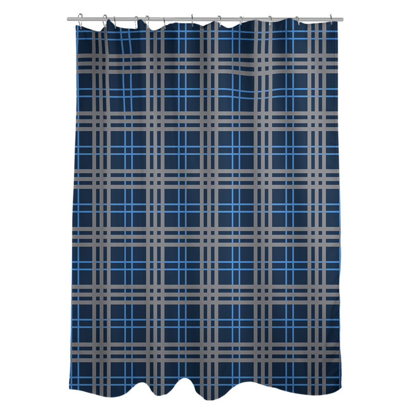Rideau de douche simple à carreaux Baltimore, Navy/Blue/Silver