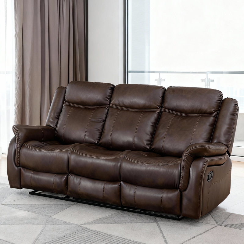 Canapé inclinable triple 78,35 po - Table rabattable centrale avec porte-gobelets, similicuir, Brun