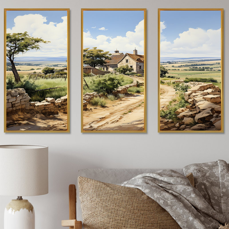 Vineyard Scenery Landscape Beauty V - Ensemble de décoration murale vignoble, Cadre flottant doré, H 40 po x l 60 po x P 1 po