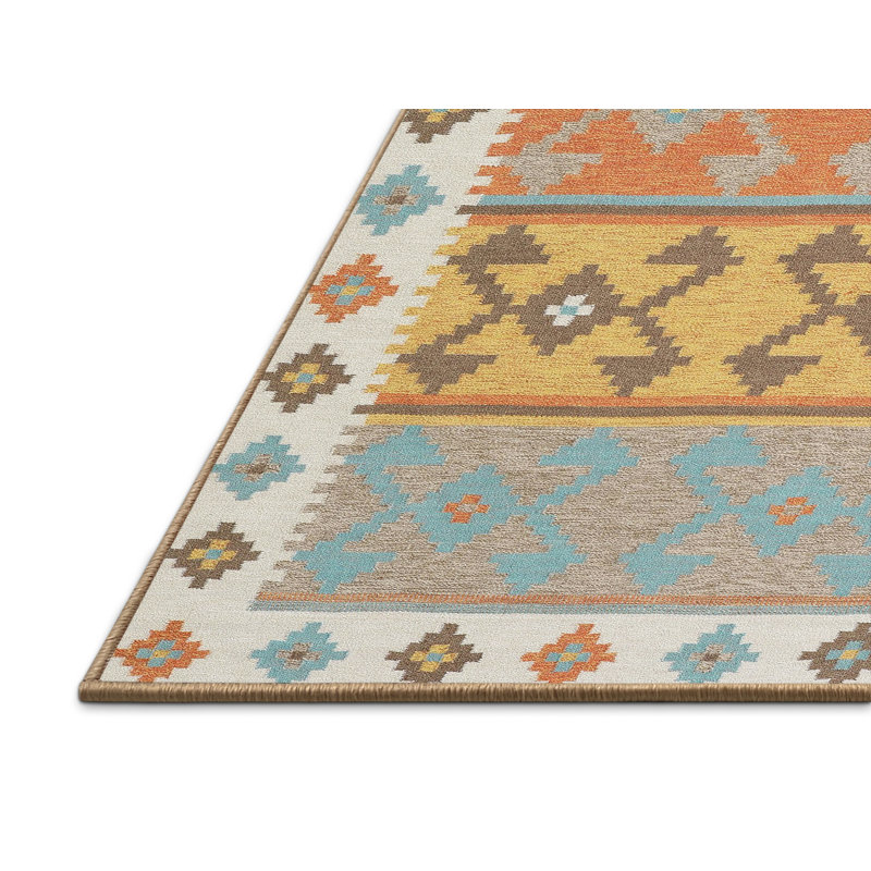 Tapis contemporain gris / jaune / rouge, Rectangle 5 pi x 7 pi