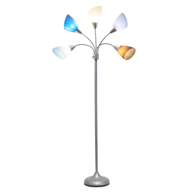 Simple Designs 67" Contemporary Multi Head Medusa 5 Light Adjustable Gooseneck Floor Lamp, Silver, Blue/White/Gray