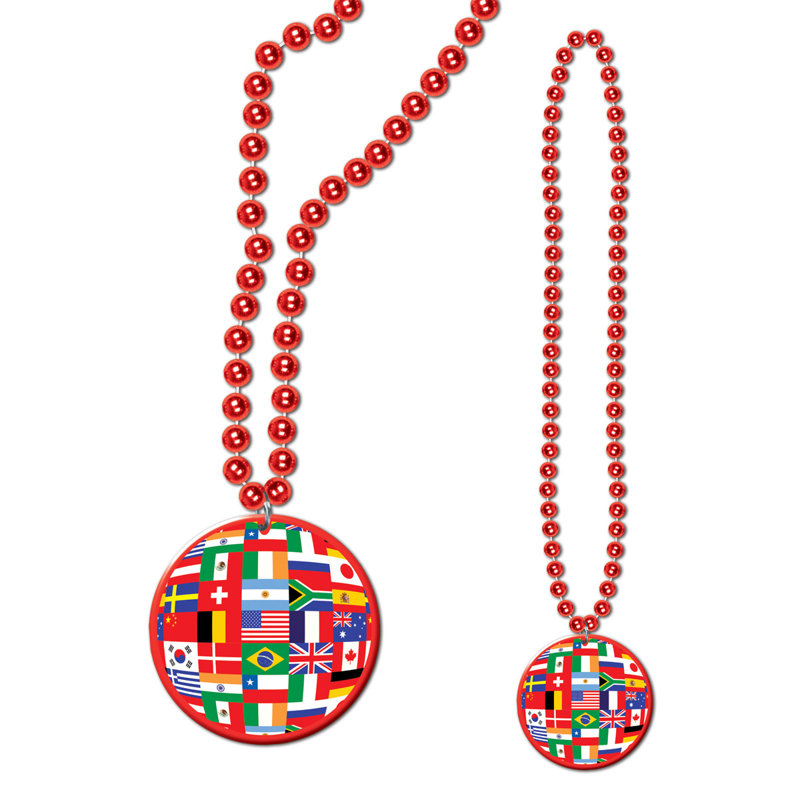 Perles avec médaillon drapeau international