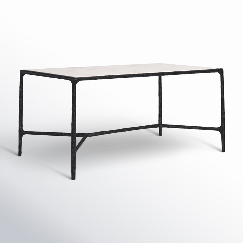 Evelynn 18" H x 40" W Iron Coffee Table, White Marble, Black