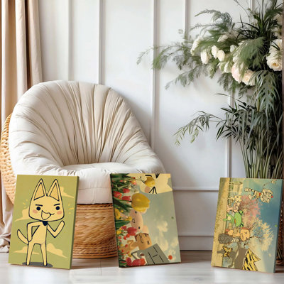 Ensemble de 3 affiches encadrées, toiles décoratives représentant d'adorables chats, avec des illustrations colorées d'animaux de dessin animé, idéales pour le salon, la chambre d'enfant ou la crèche. Parfait pour un décor moderne et ludique. Convient aux garçons et aux filles.