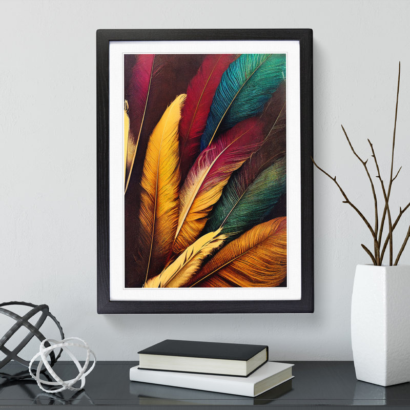 Phenomenal Feathers - Wall Art, Black Framed Paper, 48cm H x 36cm W, White