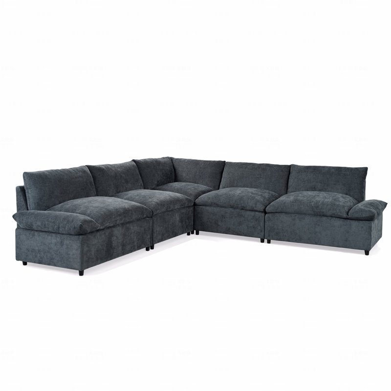 Canapé modulaire Basic, canapé modulaire gris foncé de 115,5 po avec revêtement en polyester durable, coussins moelleux, compartiments de rangement cachés