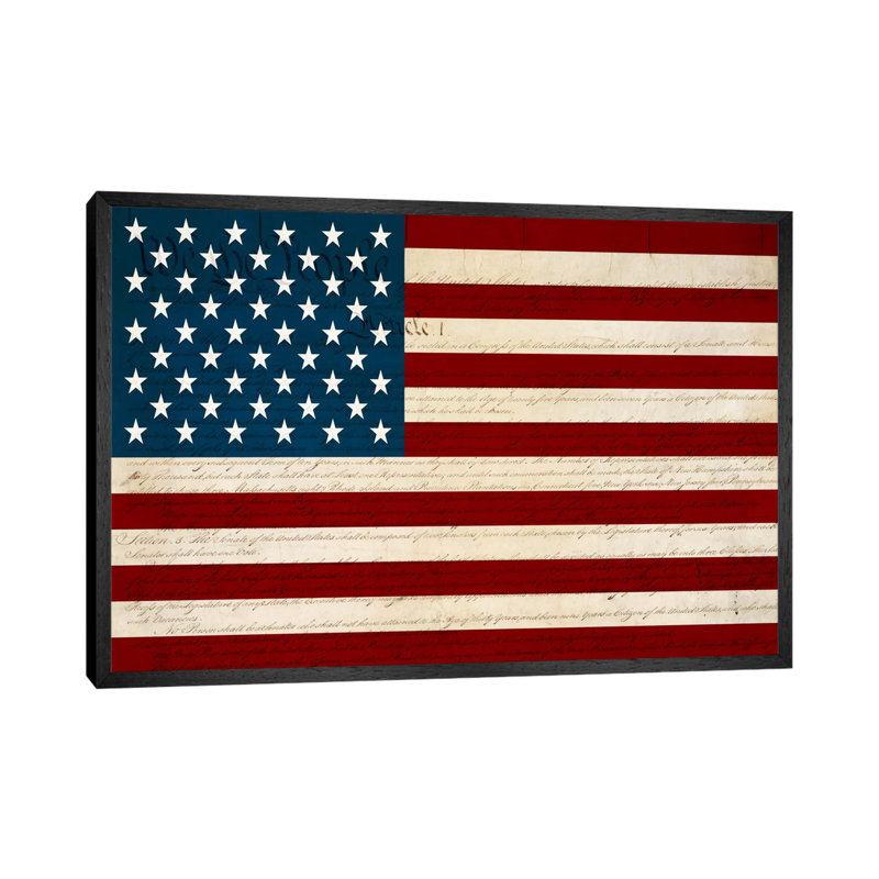 Usa Flag (U.S. Constitution Background) - Print on Canvas, 101.6 cm H x 66.04 cm W, Black Floater Framed