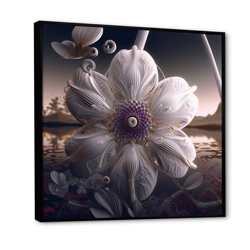 Magie blanche magnolia à l'aube sur toile, H 30 po x l 30 po x P 1 po, Cadre flottant noir