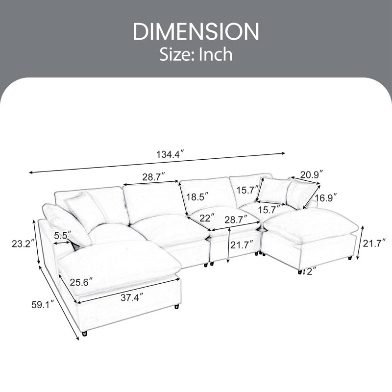 Canapé modulaire 3 pièces Cherryle, Polyester gris