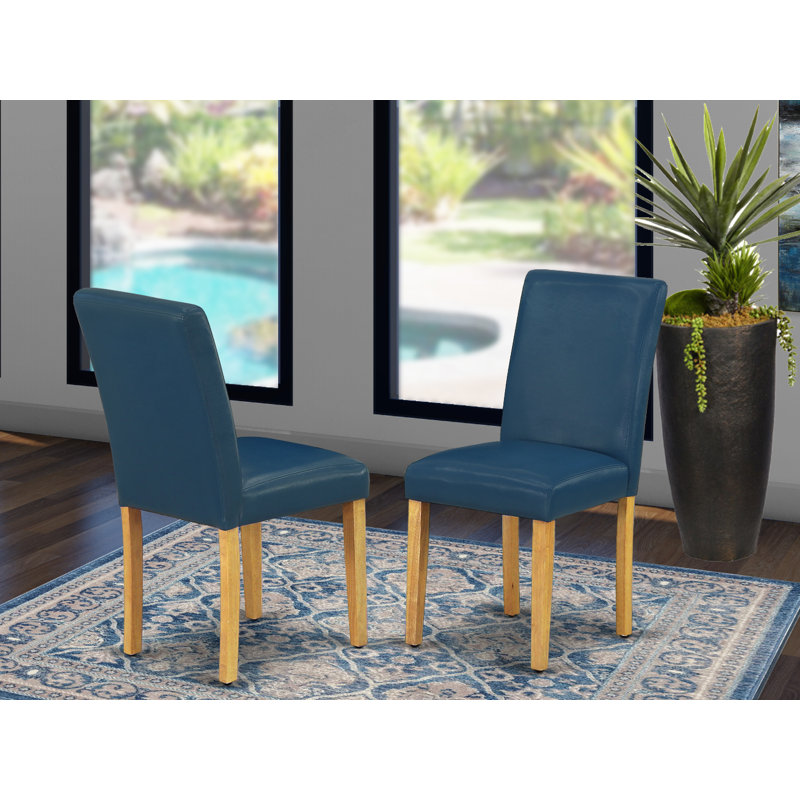 Chaises de cuisine Abbott Parson - Ensemble de 2 chaises de salle à manger rembourrées en similicuir bleu Oasis, chêne, Chêne