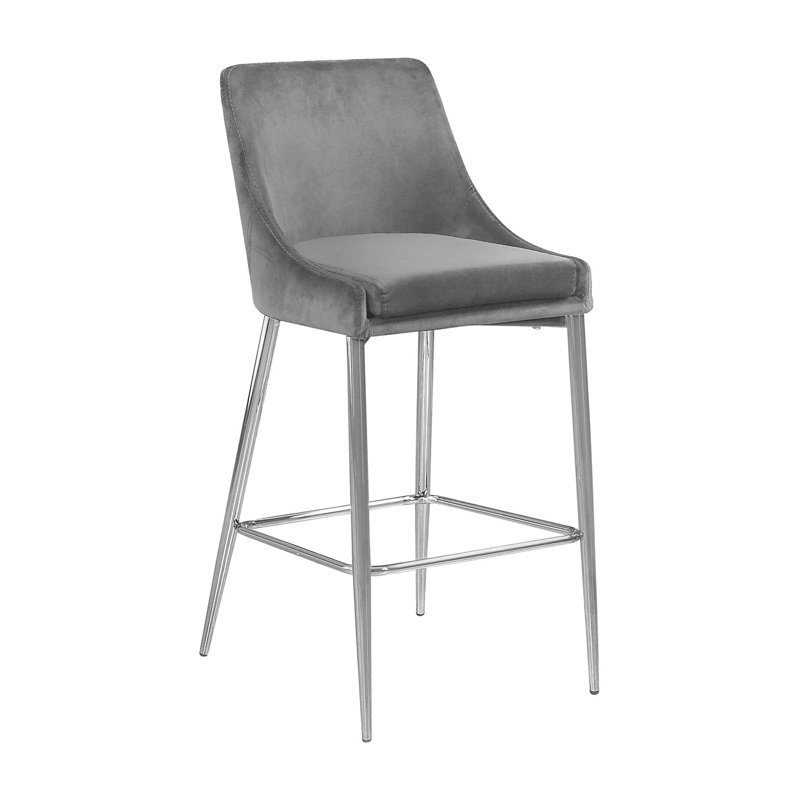 Upholstered Counter Stool with Metal Frame, Gray