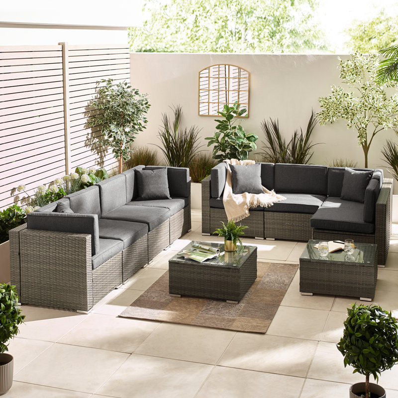 Miacomet Modular PE Rattan Garden Sofa Set and Table for Modern Gardens and Patios (Cover Included), Grey Cushion/Grey Frame