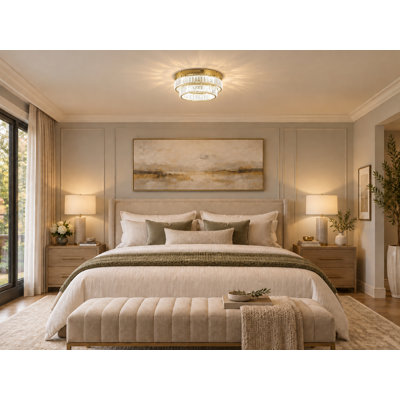 Modern 2-Light LED Round Crystal Flush Mount 