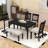 6Pcs Farmhouse Dining Set with Wood Table, 4 Cushioned Chairs and Bench for Space-Saving-1025137437