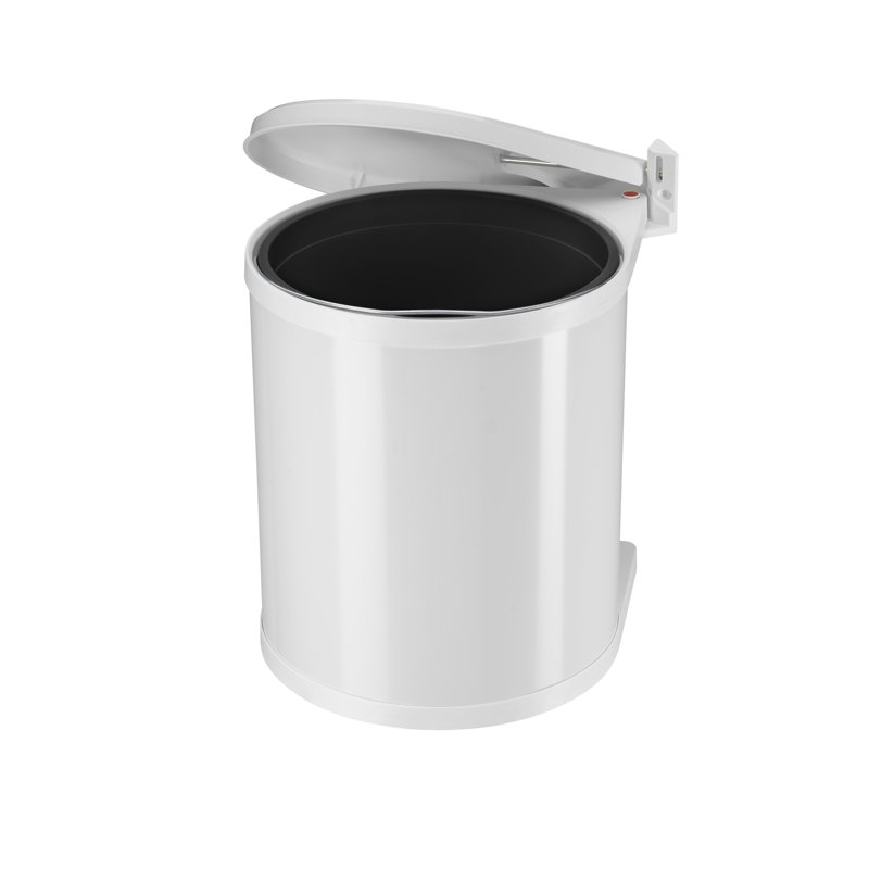 Hailo Compact-Box M - Poubelle de cuisine encastrée avec système de couvercle, poubelle sous l'armoire de 4 gallons, poubelle à charnière peu encombrante pour installation à gauche ou à droite - Blanc