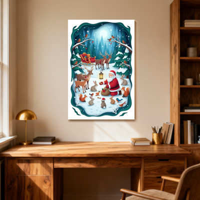 Père Noël de Noël avec des rennes et des animaux de la forêt
