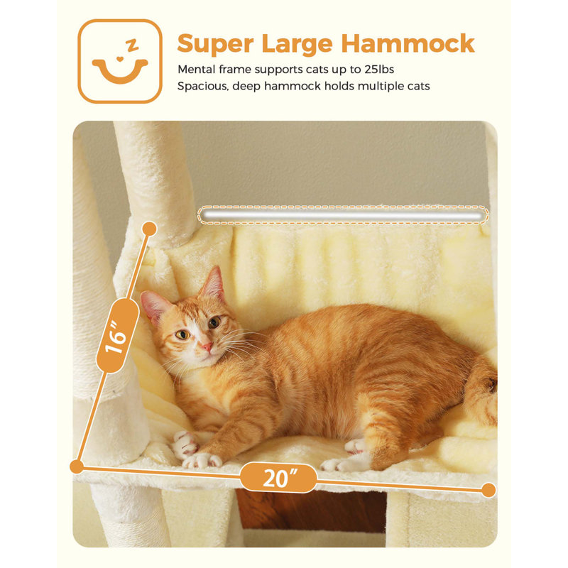 71" Beige Multi-Level Cat Tree with Sisal Posts and Hammock