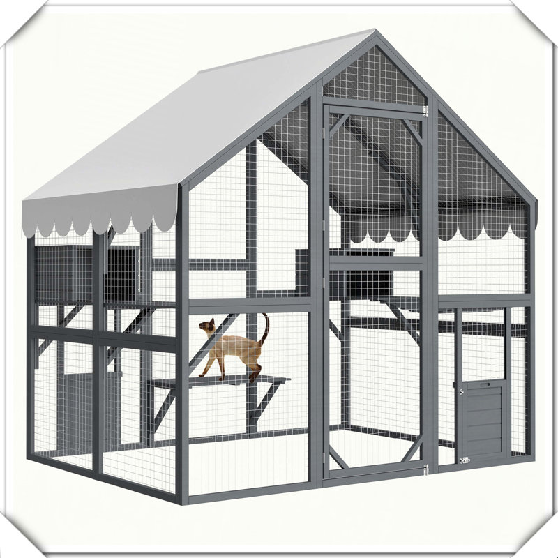 Enclos de luxe pour chat en bois, H 74,02 po x l 55,12 po x P 74,02 po