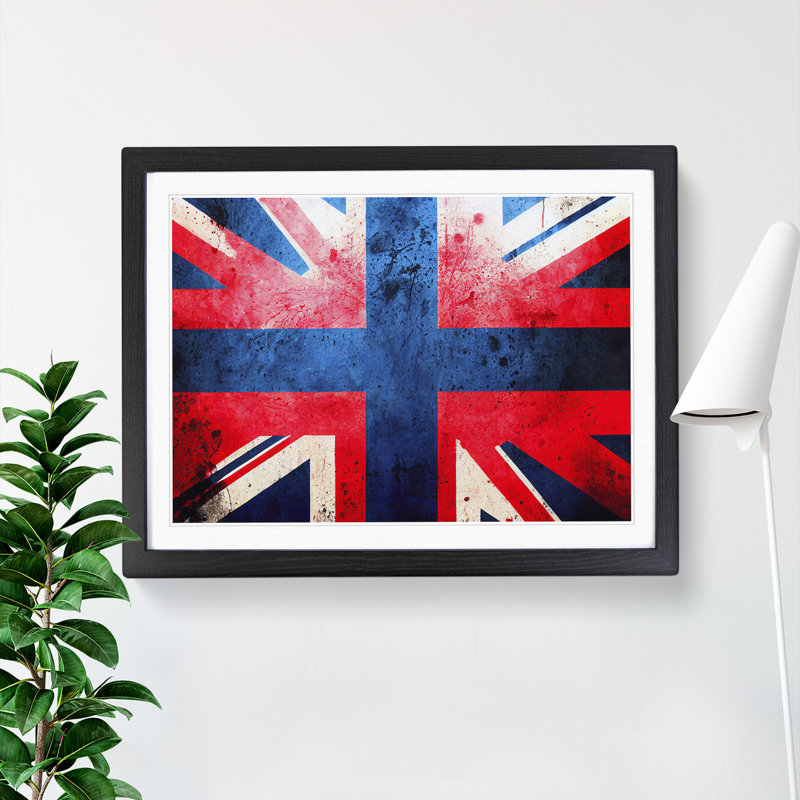 XH1022-6698X Painted Union Jack Flag Vol.1 Abstract - Single Picture Frame Print, Black, 46cm H x 64cm W x 2cm D