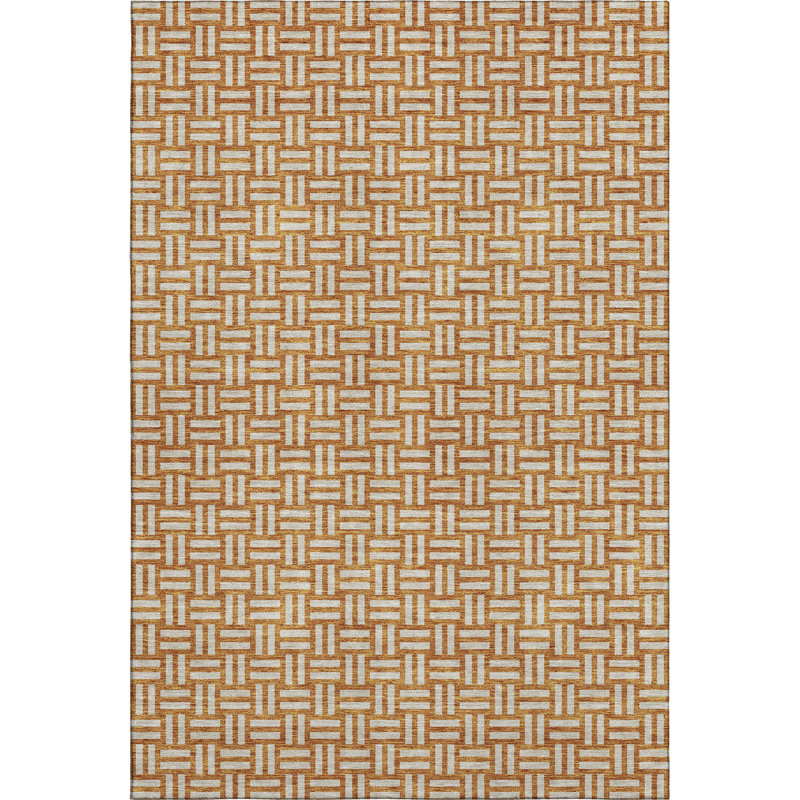 Premium Machine Washable Prisco Terracotta Rug, Rectangle 5' x 7'6"