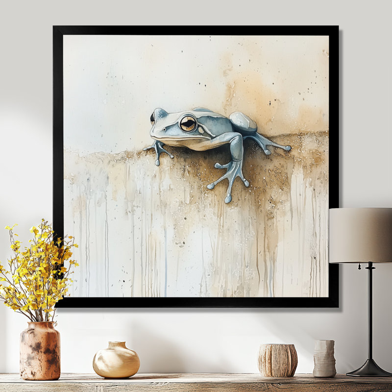 «Minimal Frog By The Pond I», reproduction d'art de grenouille, Reproduction encadrée, Noir, H 16 po x l 16 po