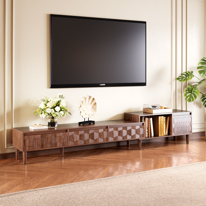 Meuble télé moderne extensible, meuble télé réversible en bois pour téléviseurs de 85 po ou moins avec tiroirs de rangement