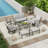 7-Piece Aluminum Patio Conversation Set With Coffee Table, End Table, Ottomans And Light Gray Cushions